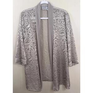 Chicos Travelers size 2 12/14 long cardigan Gold velvet chiffon open front Nice